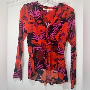Veronica Beard Pevero Silk Blouse Poppy Multi Size 0 *Flawed*